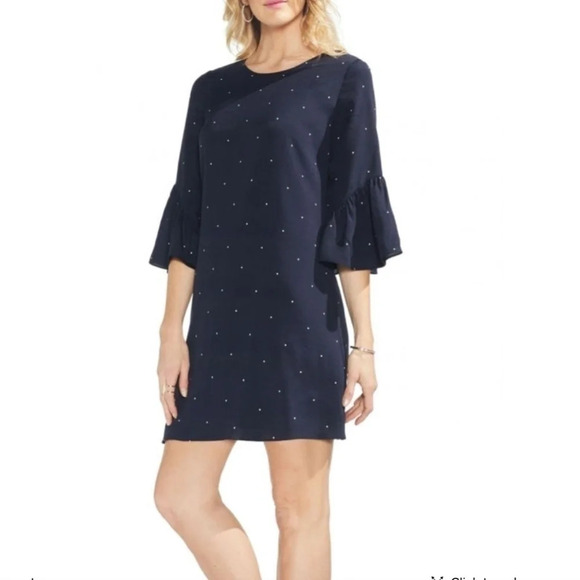 Vince Camuto | Polka Dot Ruffle-Sleeve Shift Dress - Picture 1 of 6